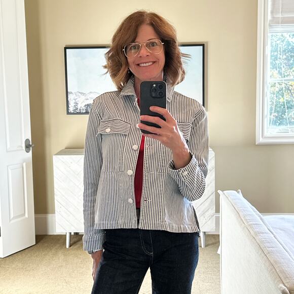 FRAME Engineer Striped Denim Shirt Jacket XS - Picture 4 of 14